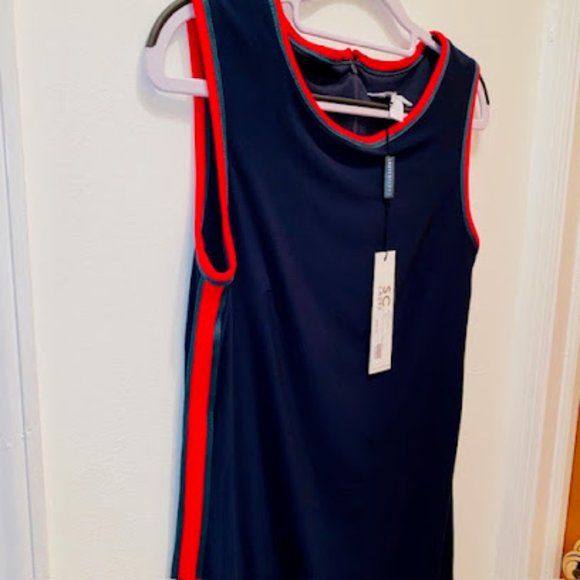 SCAPA by Lauren Perre Size S Sexy Navy Dress with Red and Green Trim NWT - Picture 2 of 4
